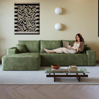 AUGOP 108" Sectional Couches for Living Room Modern Modular Sofa with L-Shape Couchs Upholstered Boneless Couch Deep Seat Sectional Couch with Chaise (Green, Left Facing Chaise+2Seaters)