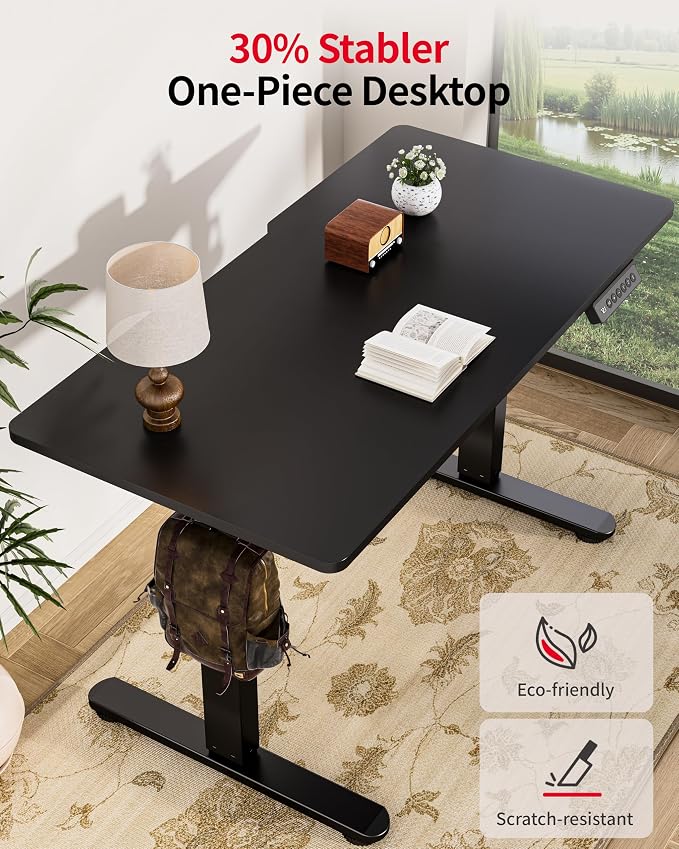 Okin Standing Desk Electric Adjustable Computer Whole Piece Stand up Desk Office Gaming Home Office Memory Desks 48x24 inches Black