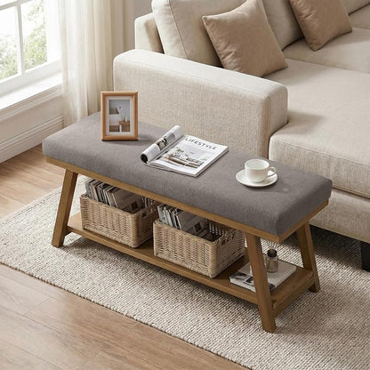 Zihanhome 45" Entryway Bench Upholstered Storage Bench for Bedroom Shoe Rack Bench for Living Room, Hallway, Mudroom, Balcony, Sturdy Indoor Bench Seat Holds Up to 300 lbs (Grey)
