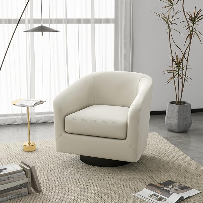 Swivel Barrel Accent Chairs Set of 2, Fabric Upholstered Armchair for Living Room, Beige