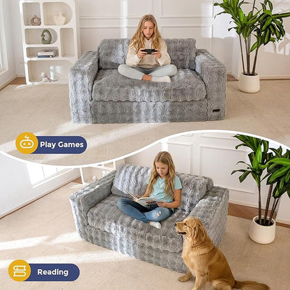 MAXYOYO Loveseat Sofa for Living Room, Small Sofa Couch Tufted Boneless Couch, Comfy Bean Bag Chair for Small Space Bedroom Apartment, No Assembly Needed, Grey