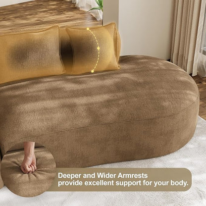 153.3" Oversized Curved Sectional Sofa, Luxury Chenille Cloud Couch for Living Room, Large Modern Modular Deep Seat Sofa with Movable Coffee Table & USB, No Assembly Needed, Brown
