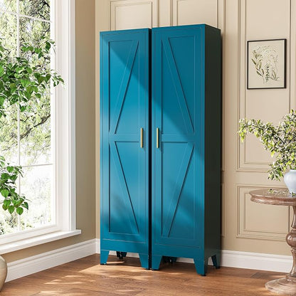Narrow Bathroom Storage Cabinet Tall Metal Storage Cabinets with 4 Adjustable Shelves Freestanding 5 Tier Slim Pantry Cabinet for Kitchen Office Small Space Blue