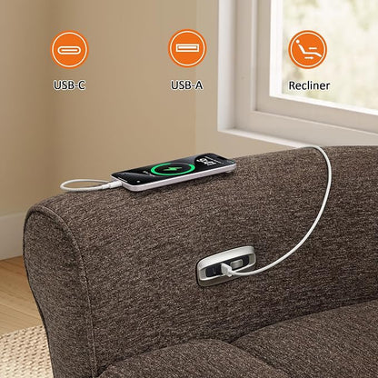 MCombo 78.3" Wall Hugger Power Loveseat Recliner Sofa with Console, Reclining Loveseat with USB Ports, Cup Holders, for Small Spaces Living Room RV, Fabric PR635M2 (Dark Brown)