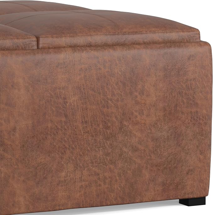 SIMPLIHOME Avalon Wide Contemporary Square Coffee Table Storage Ottoman, Distressed Umber Brown, Table Ottoman