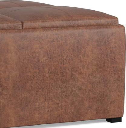 SIMPLIHOME Avalon Wide Contemporary Square Coffee Table Storage Ottoman, Distressed Umber Brown, Table Ottoman