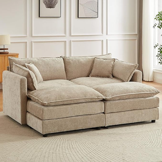 Modular Sectional Sofa, 77 Inch U Shaped Couch Set with Armrests, 2-Seater Comfy Cloud Couches for Living Room Apartment, Coffee