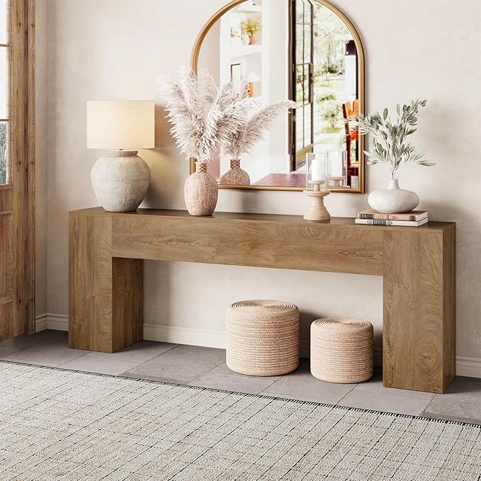 Epecoya Extra Long Console Tables for Entryway 86-Inch, Farmhouse Couch Table Behind Sofa Wooden, Modern Entryway Table for Entrance, Hallway, Living Room, Apartment, Natural Oak Brown