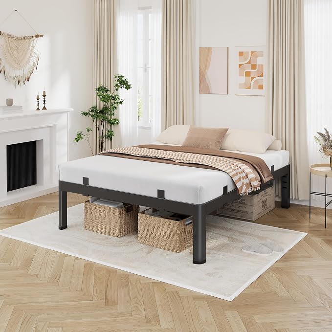 12 Inch Queen Bed Frame, Reinforced Heavy Duty Metal Bed Frame Queen Size, 4000LBS Rounded Corner & No-Slip Mattress Grip, Squeak-Free Platform Bed Frame with Headboard Holes Easy Assembly