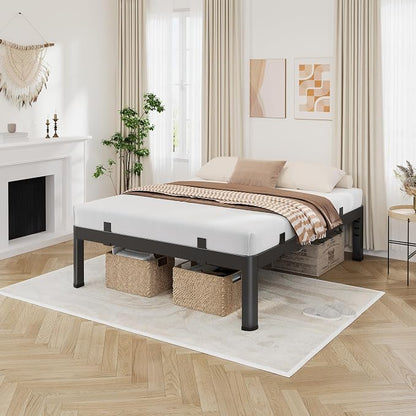 18 Inch King Size Bed Frame, Reinforced Heavy Duty Metal King Bed Frame with Rounded Corner & No-Slip Mattress Grip, 4000LBS Squeak-Free Platform Bed Frame with Headboard Holes Easy Assembly