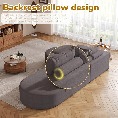 109" Modern Modular Curved L-Shaped Sofa, Chenille Upholstered Sectional Couch Set with 3 Pillows,Free Combination Sofa for Living Room (Grey, 108.5" Right Lounge)