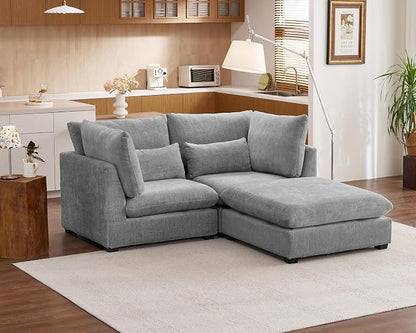 77" Oversized Chenille Couch Modular Sectional Sofa, Washable Cloud Couch Sectional with Ottoman, 3 Seater Sectional Couches for Living Room, Fully Cover Removable, L Shaped, Chenille, Grey