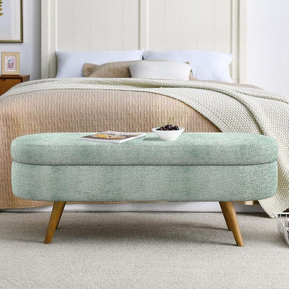 43.5" Ottoman with Storage, Storage Ottoman Bench with Safety Hinge, FoamEnd of Bed Bench, Upholstered Entryway Bench for Bedroom, Living Room & Window, Holds up to 330 lb, Cyan