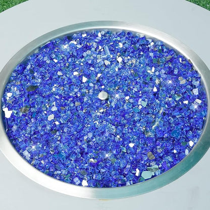 Skyflame 15LB Fire Glass for Propane Fire Pit, 1/2 Inch Cobalt Blue Reflective Glass Rocks, Fireplace Fire Table Decorative