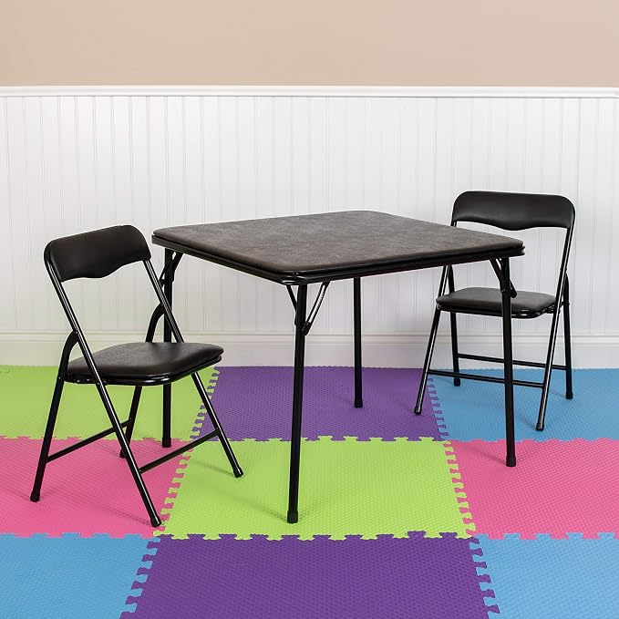 Flash Furniture Mindy Kids 3-Piece Folding Table and Chairs Set for Daycare and Classrooms, Children's Activity Table and Chairs Set, Black