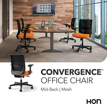 HON Convergence Ergonomic Office Chair with Mesh Back, Adjustable Arms, Lumbar Support, Synchro‑Tilt Desk Chair with Wheels for Home Office or Computer Use, Black Frame, Apricot