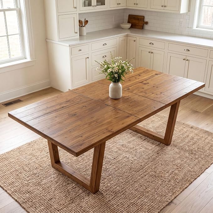 55-70.5" Extendable Dining Table Pine Expandable Dining Room Table for 4 6 8 People Large Rectangle Table Space Saving for Dining Room Living Room Home Office，Walnut