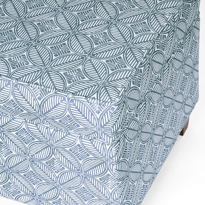 HomePop Home Decor | K7342-A874 | Classic Square Storage Ottoman with Lift Off Lid | Ottoman with Storage for Living Room & Bedroom, Blue Indigo Print, Large