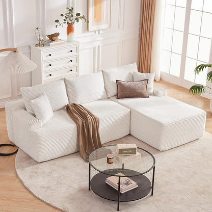 Mangodan Cloud Sectional Sofa, Boneless Couch for Living Room, Modular Sectional Sofa with Deep Seat, Fluffy L-Shaped Comfy Couch with Right-Facing Chaise, No Assembly Required, Beige