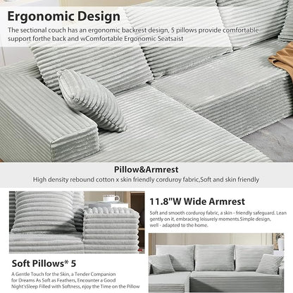 107.5" Cloud Sectional Couch with L-Shape Chaise, Modern Cloud Couch with Deep Seat, Modular Sectional Couches for Living Room, Apartment, Office, No Assembly Required