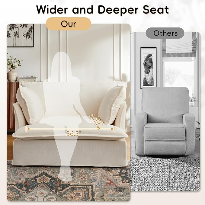 ERYE 47" Chenille Upholstered Accent Chair Wide Seat Armchair for Living Room Bedroom, Modern Upholstered Armchair W/ 2 Pillows and USB-C Ports for Home Apartment Office