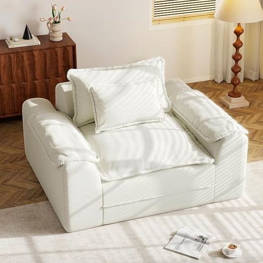 Hobestluk Cloud Single Sofa Memory Foam Couch with Deep Seat L Shaped Sofa with Removable Cover Large Couch for Living Room (Beige, Single Sofa)