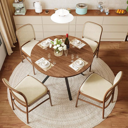 Wildhome Round Dining Table for 2-4, 43 Inch Dining Room Kitchen Table with 1-Tier Storage Shelf, Modern Farmhouse Dinner Furniture with Adjustable feet,Oval Circle (43in-Walnut)