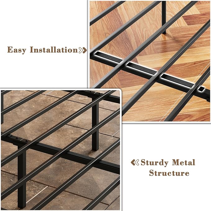 LIKIMIO Canopy Bed Frame King, Storage Headboard with Charging Station, Platform Bed with 4 Removable Sturdy Posts, Noise Free, No Box Spring Needed, Vintage Brown