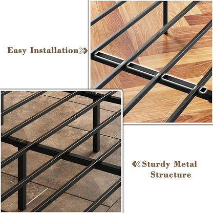 LIKIMIO Canopy Bed Frame King, Storage Headboard with Charging Station, Platform Bed with 4 Removable Sturdy Posts, Noise Free, No Box Spring Needed, Vintage Brown