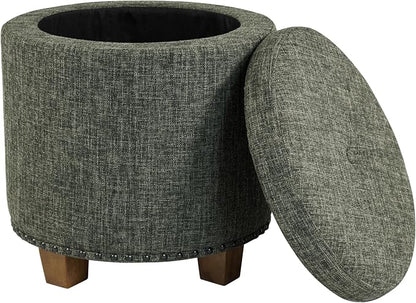 HomePop 18.5" Round Storage Ottoman with Nailheads - Green Clover Fabric