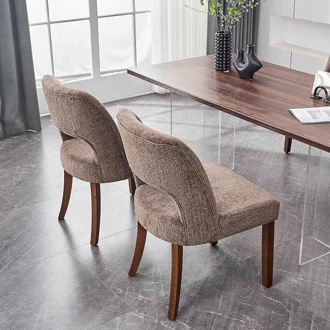 VKNOW Wooden Dining Chairs Set of 6, Modern Fabric Upholstered Dining Room Chair Kitchen Chairs, Farmhouse Dinner Chair for Kitchen Dining Room, Brown