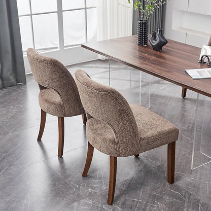 VKNOW Wooden Dining Chairs Set of 4, Modern Fabric Upholstered Dining Room Chair Kitchen Chairs, Farmhouse Dinner Chair for Kitchen Dining Room, Brown