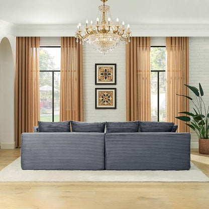 115" U-Shaped Cloud Sectional Couch, Modular Compressed Boneless Sectional Sofa W/Reversible Ottoman Chaise Lounge, Plush Corduroy Boneless Symmetrical Sofa for Living Room