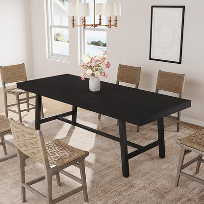 GarveeHome 63-83" Extendable Dining Table, Industrial Rectangular Dining Room Table for 6-8 People, Expandable Kitchen Table with Heavy Duty Metal Frame for Dining Room, Kitchen & Parties, Black