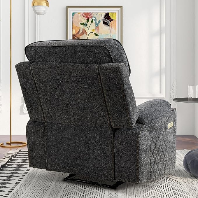 HAOMARKETS Electric Recliner Chair Set of 2, Soft Fabric Power Recliners with Metal Cup Holders, Single Overstuffed Heavy Duty Reclining Sofa Chairs for Living Room Bedroom, Dark Grey