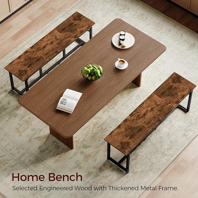 MAHANCRIS Dining Bench, Dining Table Bench, Industrial Kitchen Bench | 47.2 Inch Rustic Entryway Bench, Easy to Assemble, Steel Frame, for Kitchen, Living Room, Bedroom, Hallway, Rustic Brown