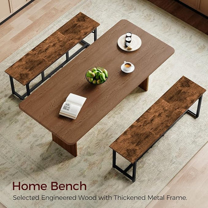 MAHANCRIS Dining Bench, Dining Table Bench, Industrial Kitchen Bench | 47.2 Inch Rustic Entryway Bench, Easy to Assemble, Steel Frame, for Kitchen, Living Room, Bedroom, Hallway, Rustic Brown