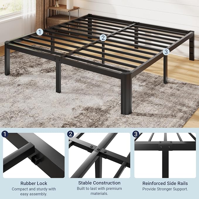 Allewie Metal King Size Bed Frame, 14 Inch 3500LBS Heavy Duty Platform Bed with Rounded Corner & Under Bed Storage, No Box Spring Needed, Noise Free, Easy Assembly, Black