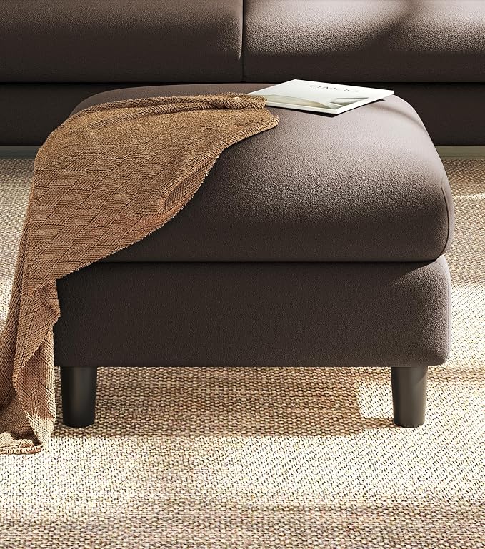 Welzona Teddy Storage Ottoman, 26.7" Large Living Room Ottoman, All-Wood Coffee Table Ottomans with Storage, Tool-Free Setup Ottomans for Living Room, Bench for Bedroom, Brown