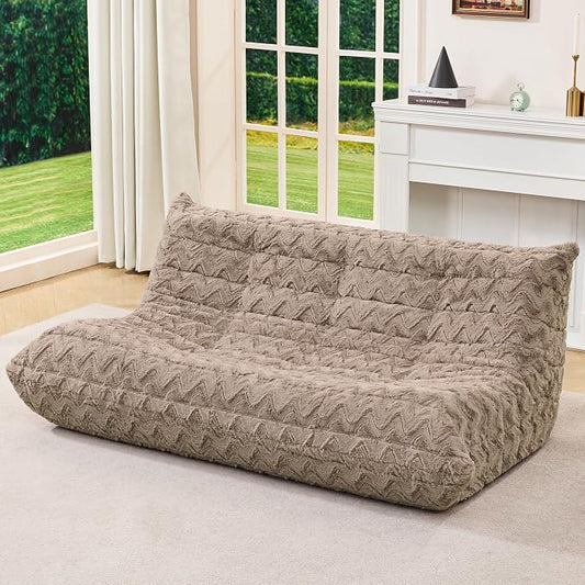 Hobestluk Giant Bean Bag Chair Faux Fur BeanBag Couch for Living Room | Brown Chevron, 3-Seater,Ergonomic Design,Memory Foam,Anti-slip Bottom,No Assembly Required,Decorative Style for Living Room