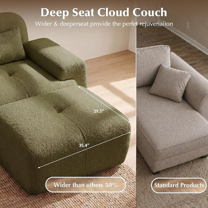 118'' Modular Sectional Cloud Couch Boneless Couches, Oversize Curved Sectional Couches for Living Room, Deep Seat Couch Lambswool Sofa with Ottoman & Throw Pillows, No Assembly, HR Foam