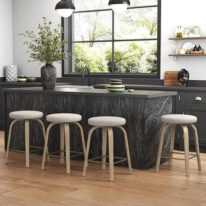 Bar Stools Set of 2, Counter Height Backless Bar Stools, 26" Swivel Barstools Kitchen Chair with Upholstered Fabric Seat, Beige