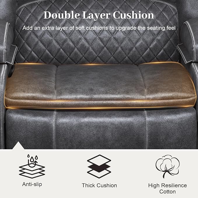 Yolsali Recliner Chairs for Adults, Oversize Manual Reclining Chair with 2-Tier Cushions, Dutch Velvet Recliner Chair with Hidden Storage Space, Living Room Recliner Chairs with Cup Holders - Grey