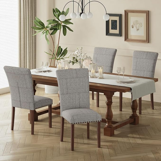 COLAMY Upholstered Parsons Dining Chairs Set of 4, Fabric Dining Room Kitchen Side Chair with Nailhead Trim and Wood Legs - Boho