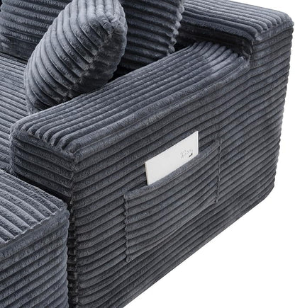 95-Inch U-Shaped Left Facing Corner Compressed Sofa Modular Sectional Boneless Cloud Sofa Floor Foam Couch W/Chaise Lounge & Ottoman, Corduroy Corner Boneless Cloud Couch