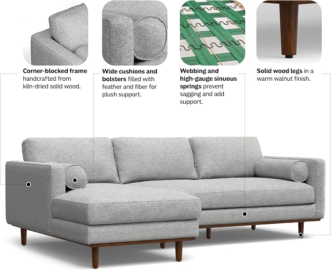 SIMPLIHOME Morrison Left Sectional Sofa in Woven-Blend Recycled Polyester Fabric, Mist Grey, 102-inches Wide, L-Shaped Couch with Left Chaise for The Living Room and Family Room