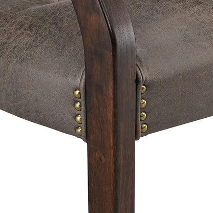 LEEMTORIG Set of 2 Dining Chairs with Casters and Arms, Rolling Dining Chairs with Wheels for Elderly, Ergonomic Wide Seat Wooden Office Chairs, 26"Dx25.2"W, Espresso Legs&Dark Brown Fabric SY-318-DK