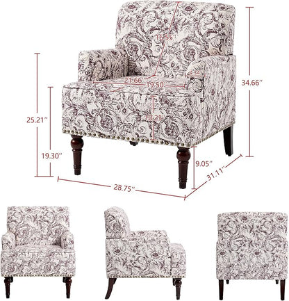 Accent Chair, Mid Century Modern Comfy Armchair for Living Room, Linen Fabric Single Sofa Lounge for Reading Bedroom Apartment Waiting Room with Wood Legs (Rococo Plum, Set of 1)
