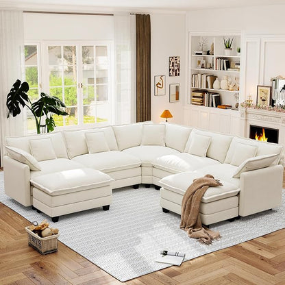 113.8" Modular Sectional Sofa,Cloud Couch for Living Room,Modern Deep Seat Sofa 5 Seater Chenille Fabric Comfy L Shaped Couches with Throw Pillows & Movable Ottoman for Apartment