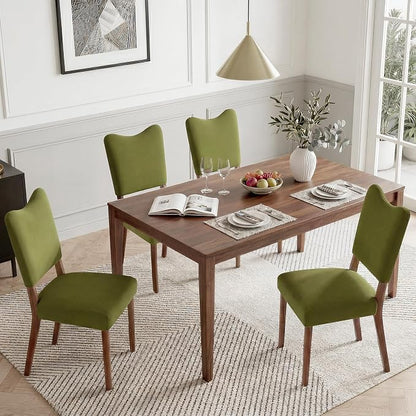 KISLOT Upholstered Dining Chairs Set of 2, Modern Velvet Kitchen Chairs with Solid Wood Legs, High Back Wooden Dining Room Chairs with Dark Walnut Color Legs for Farmhouse Kitchen Dining Room, Green